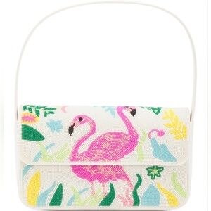 NWT Flamingo Beaded White Handbag Viral Fun Vaca Party Baguette Shoulder Bag